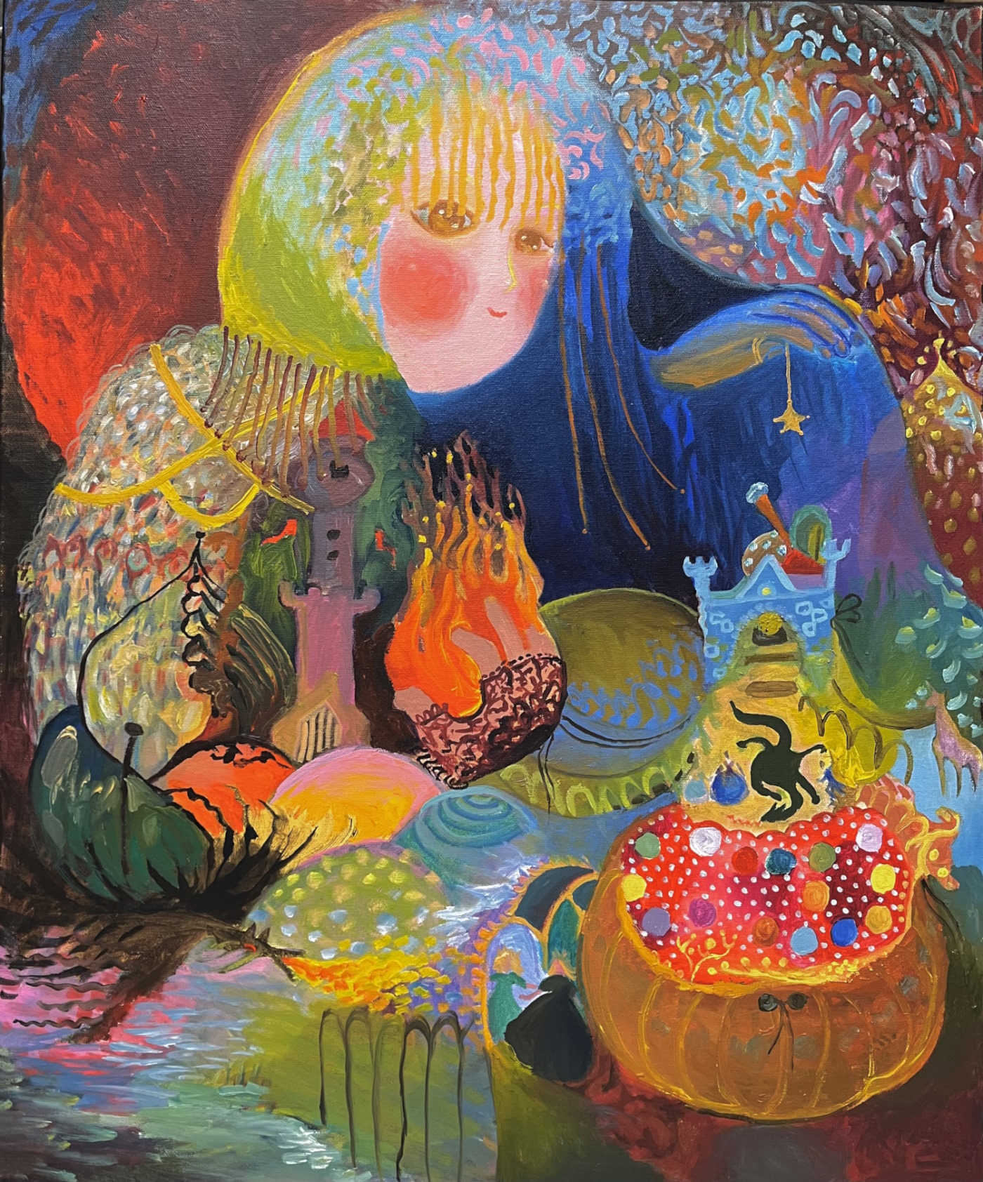 Olesya Nedostoynaya, ”Leikki”, 2023, öljy kankaalle, 54 x 65 cm Olesya Nedostoynaya, ”Leikki”, 2023, öljy kankaalle, 54 x 65 cm