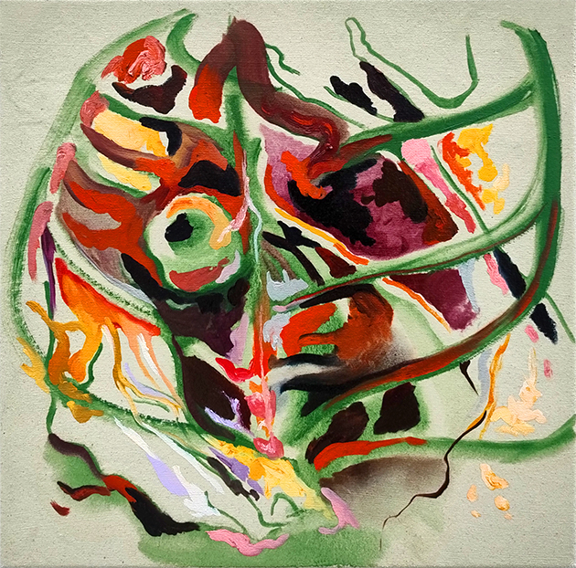 Minna Salomaa, Metamorfoosi, 2025, 40 x 40 cm, öljy kankaalle Minna Salomaa, Metamorfoosi, 2025, 40 x 40 cm, öljy kankaalle