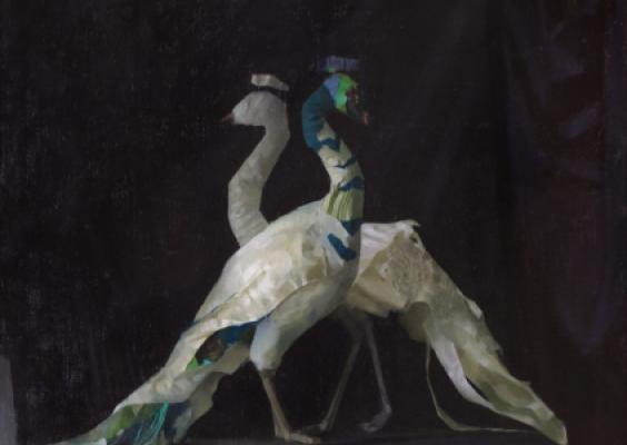 Tuomo Laakso, Asetelma (kaksi riikinkukkoa), 81cm x 85cm, 2021. Kuva: Tuomo Laakso Tuomo Laakso, Asetelma (kaksi riikinkukkoa), 81cm x 85cm, 2021. Kuva: Tuomo Laakso