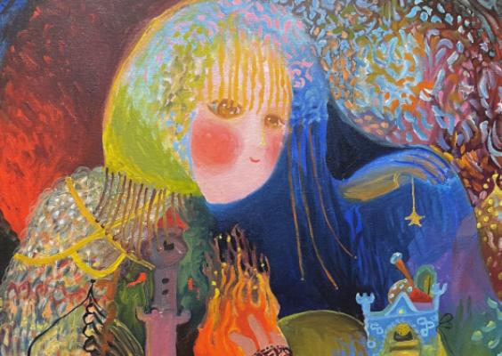 Olesya Nedostoynaya, ”Leikki”, 2023, öljy kankaalle, 54 x 65 cm Olesya Nedostoynaya, ”Leikki”, 2023, öljy kankaalle, 54 x 65 cm