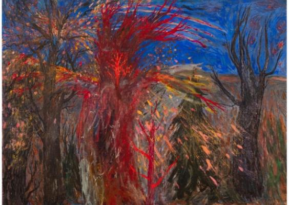 Meteoriitti / Meteorit / Meteorite, 2023-24, tempera ja öljy kankaalle / tempera och olja på duk / tempera and oil on canvas, 51 x 70 cm, Turku Art Museum