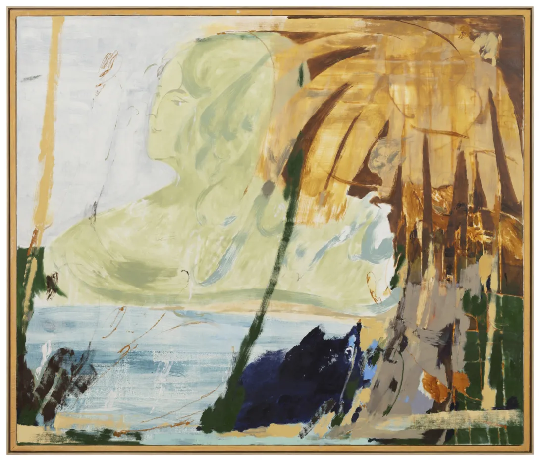 Kristo Saarikoski, Vihdoin perillä, 2024, Öljy, muste, akvarelli ja fresco strappo kankaalle, k 178 cm x l 208 cm, kehystetty. Kuva: Angel Gil Kristo Saarikoski, Vihdoin perillä, 2024, Öljy, muste, akvarelli ja fresco strappo kankaalle, k 178 cm x l 208 cm, kehystetty. Kuva: Angel Gil