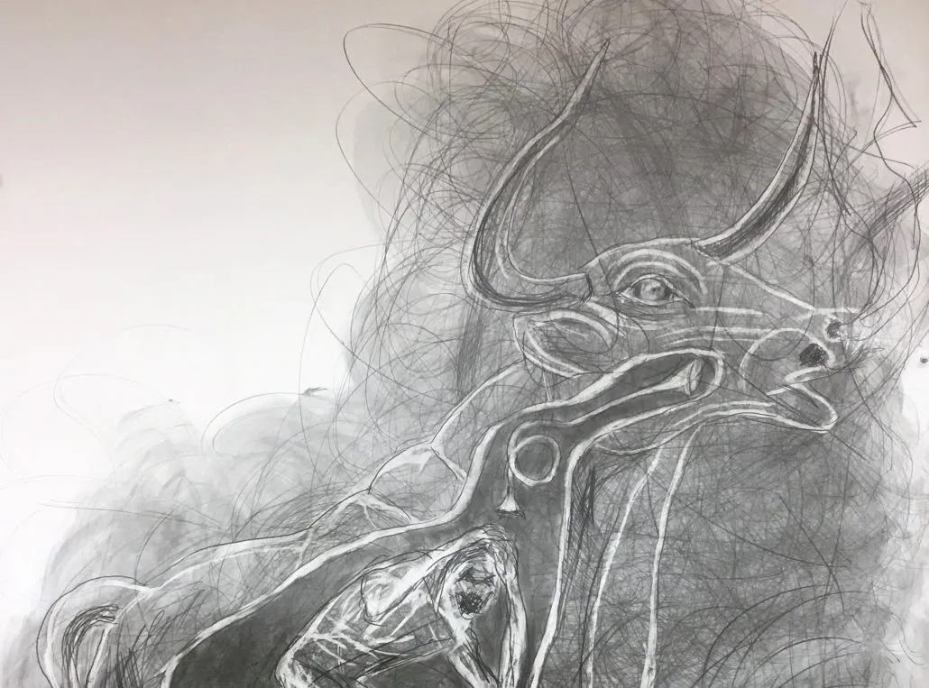 Yksityiskohta Ilkka Sariolan teoksesta ”Brazen Bull - Kuparisonni", sarjasta Dies Irae Drawings, lyijykynä ja grafiitti paperille, 115 x 150 cm, 2020 Yksityiskohta Ilkka Sariolan teoksesta ”Brazen Bull - Kuparisonni", sarjasta Dies Irae Drawings, lyijykynä ja grafiitti paperille, 115 x 150 cm, 2020 Yksityiskohta Ilkka Sariolan teoksesta Brazen Bull - Kuparisonni
