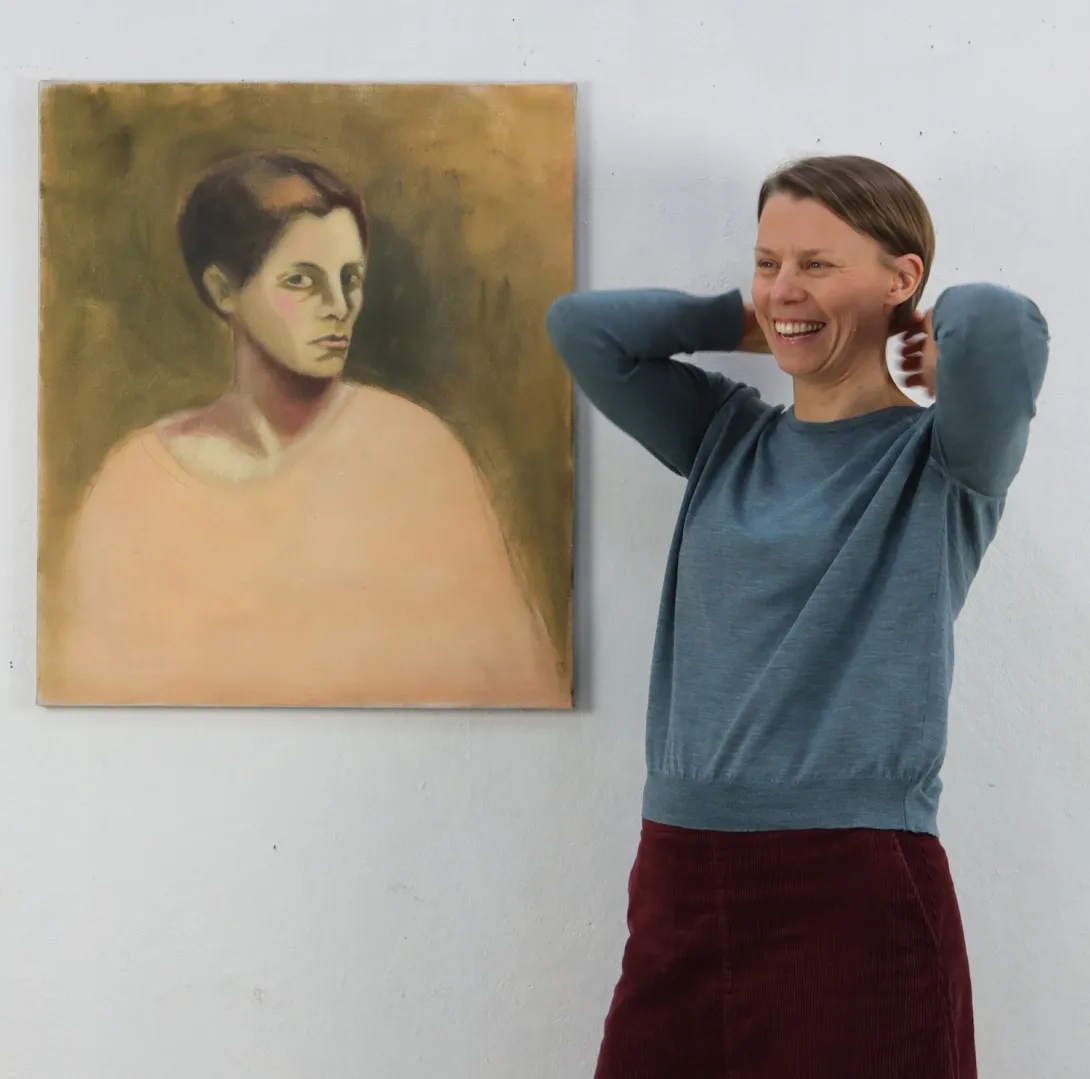 Tiia-Leena Haataja, Omakuva, 2025, öljy kankaalle, 60 x 70 cm. Kuva: Virppi Sysilehto