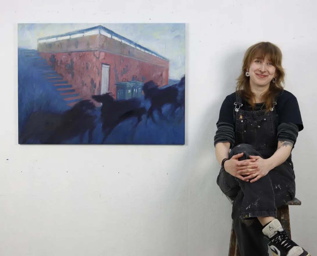 Vapaan Taidekoulun kuukauden maaalaus, Emilia Lehikoinen, Hiljainen aamu, karkaavat ajatukset, 2026. Kuva: Virppi Sysilehto