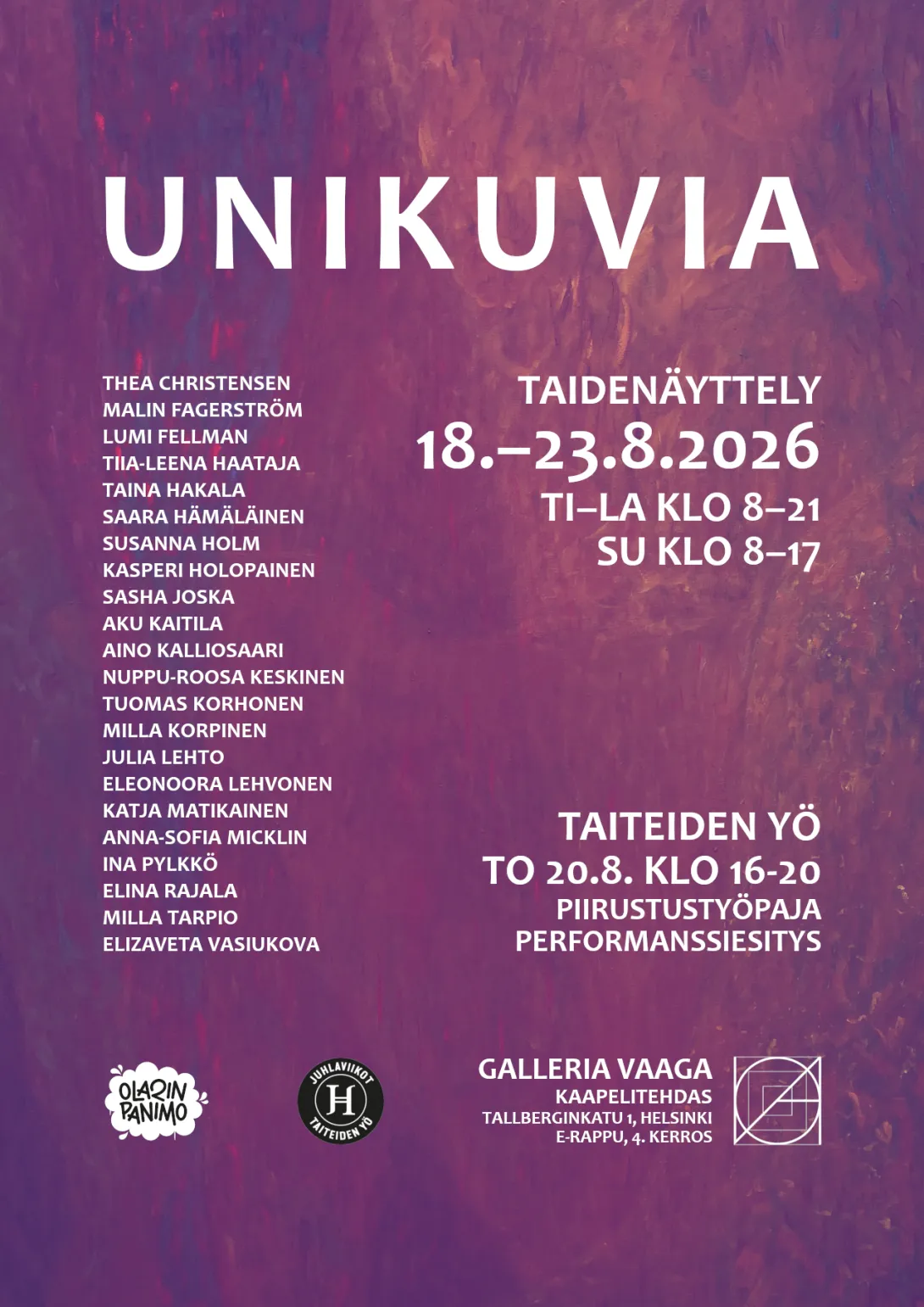 Taideiden yö, maalaustaide, piirustus, kuvataide