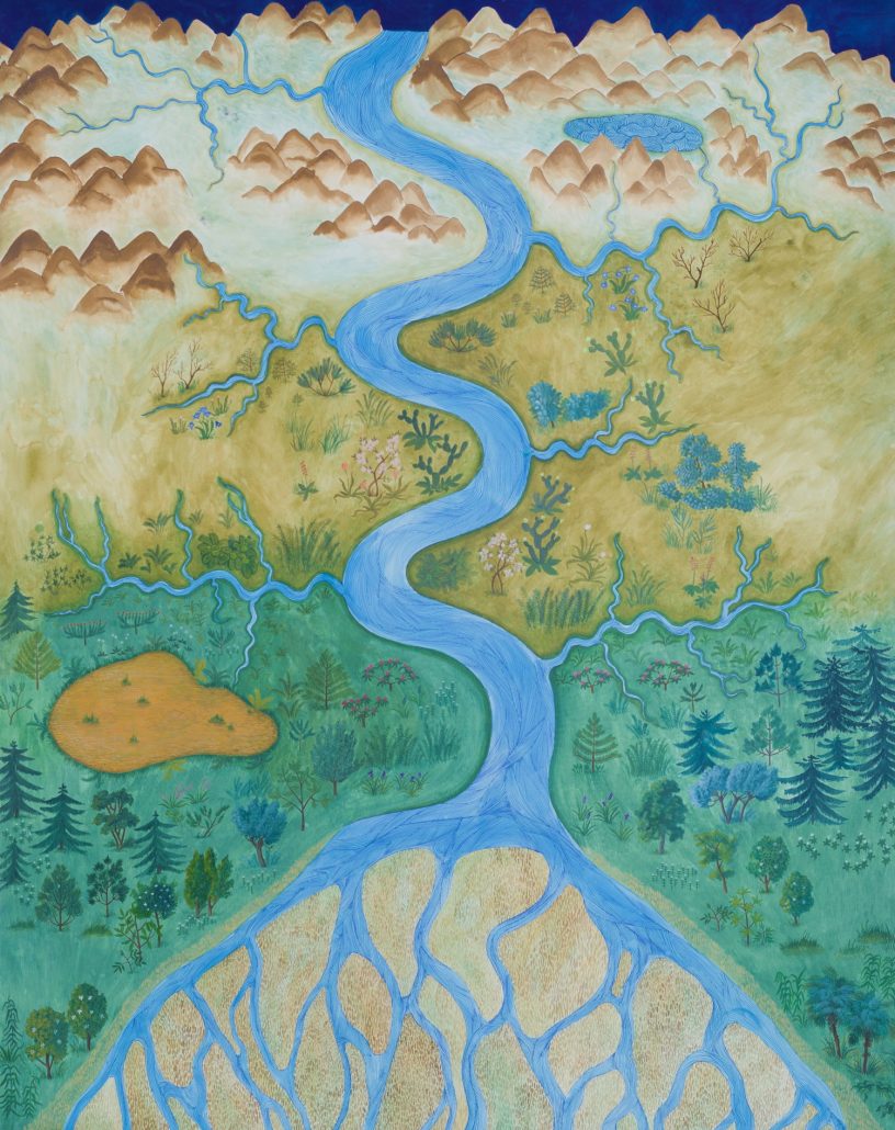 Kuvitteellinen kartta, vesiväri paperille, 2022, koko 200 x 150 cm