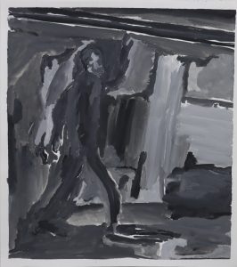 Eero Kalervo, Omakuva kävelee, 2022, Guassi paperille, 30 × 27 cm. Kuva: Virppi Venell