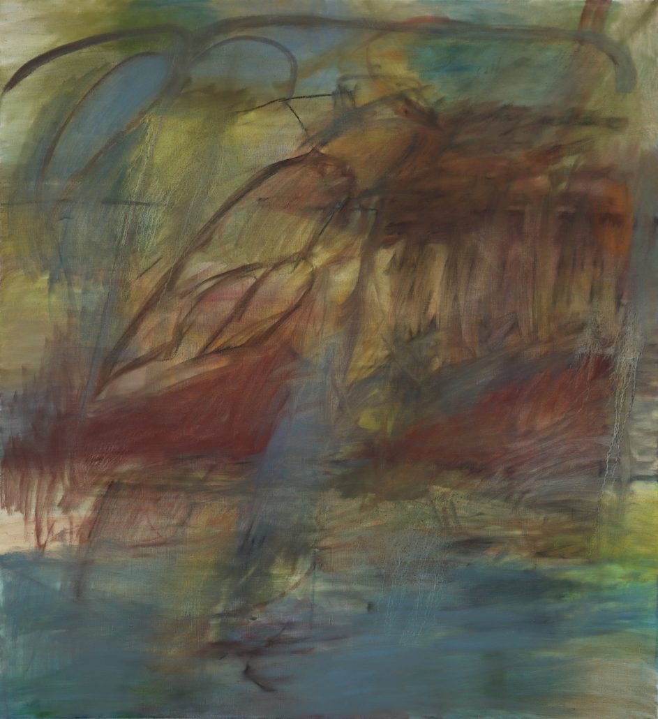 Kaisla Pohjalainen, Lähde, 2023, Öljy ja hiili pellavalle, 120 × 110 cm. Kuva: Virppi Venell